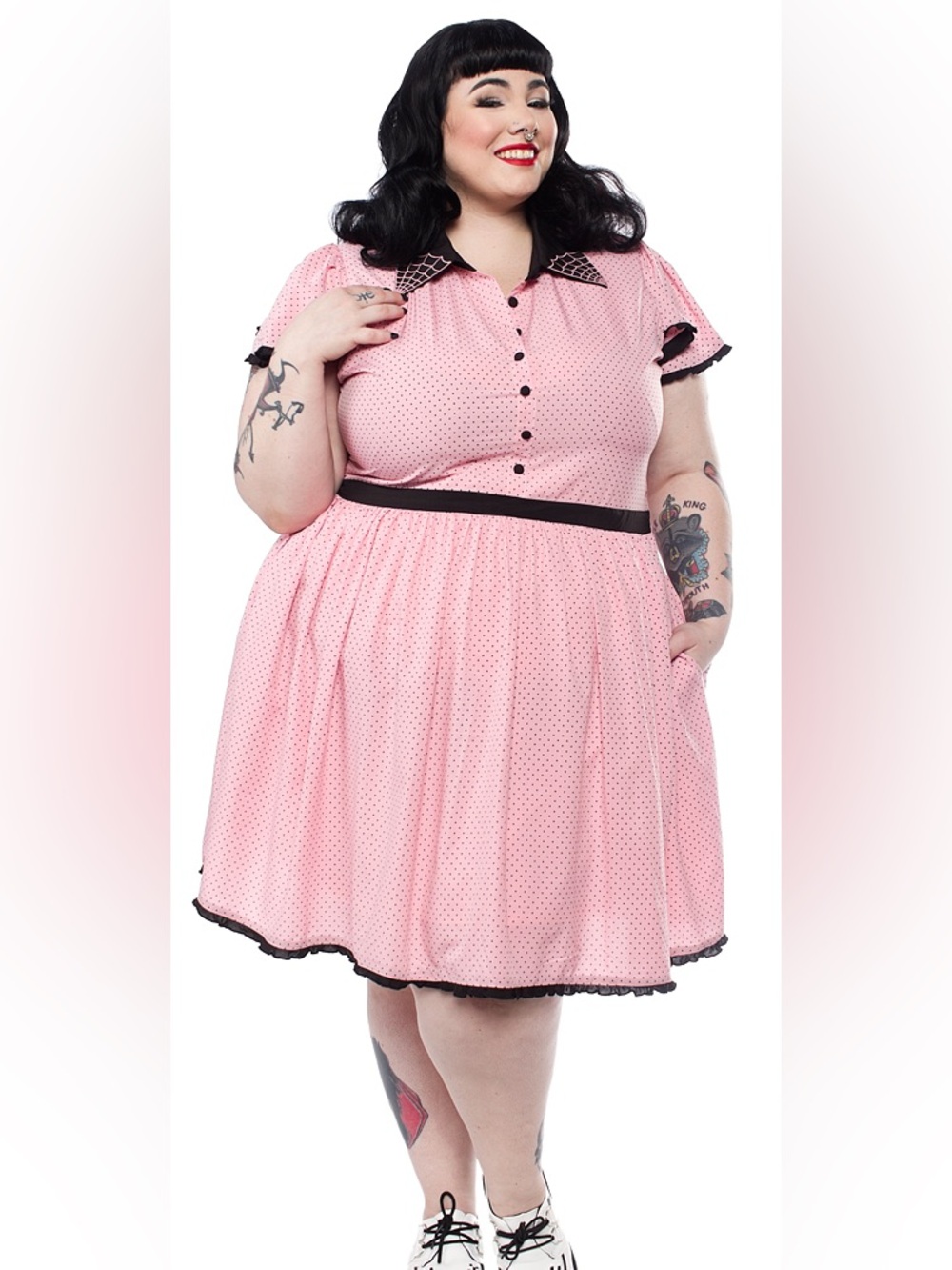 NWOT- Sourpuss Spiderweb Lydia Dress Pink - Picture 2 of 16